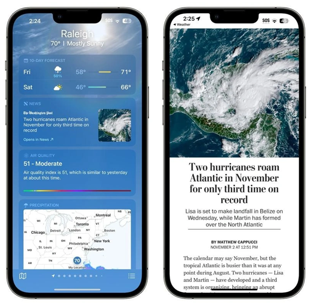 南江苹果14维修分享iPhone 14手机如何看天气时顺带看新闻 