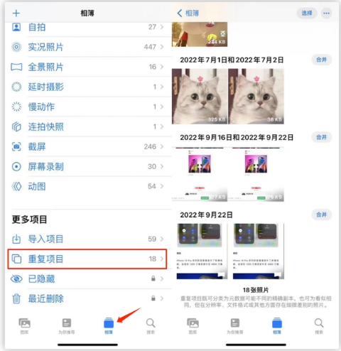 南江苹果手机维修分享iOS 16 中相册重复项目功能使用方法 